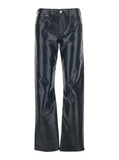 Agolde Leather-blend Straight-leg Pants In Black
