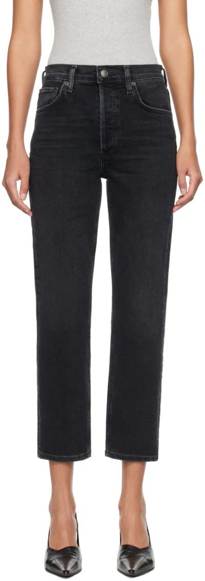 Agolde Black Riley Crop Jeans In Panoramic