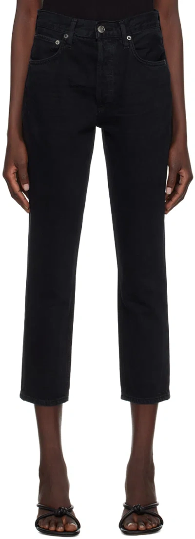 Agolde Black Riley Jeans In Crushed
