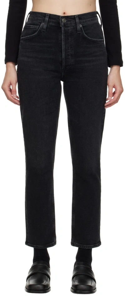 Agolde Black Riley Jeans In Panoramic (wsd Black