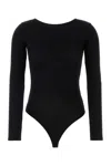 Agolde Ribbed Texture Long Sleeves Scoop Back Bodysuit In Blk