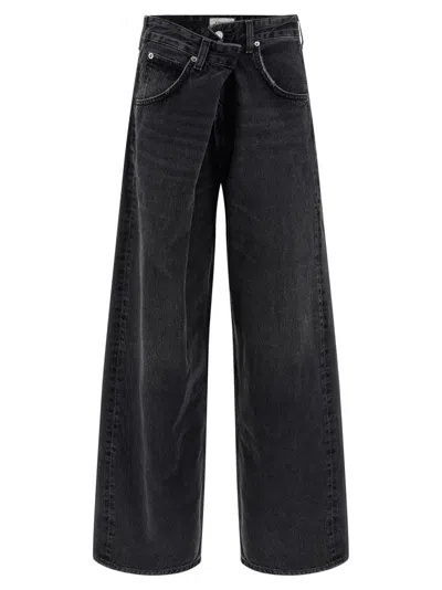 Agolde Vana Black Low-crotch Jeans With Book Closure In Denim Woman In Blue