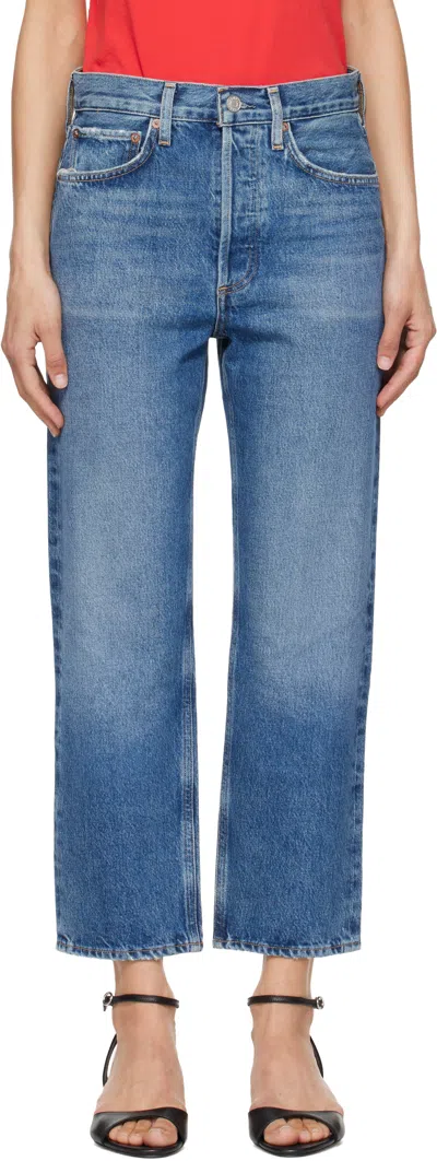 Agolde Blue 90's Crop Mid Rise Straight Jeans
