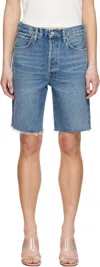 Agolde Blue Five-pocket Shorts With Button Closure In Denim Woman In Ruin (md Vint Ind Cu