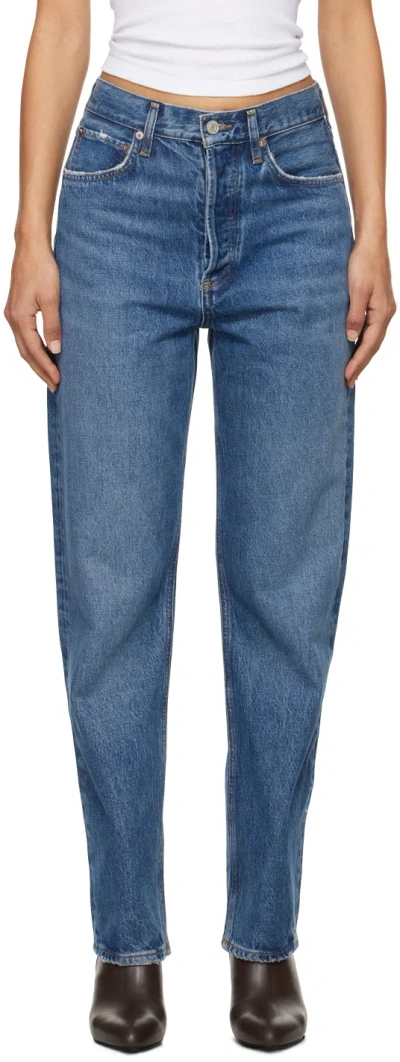 Agolde Blue 90's Mid Rise Straight Jeans In Essence (dk Ind)