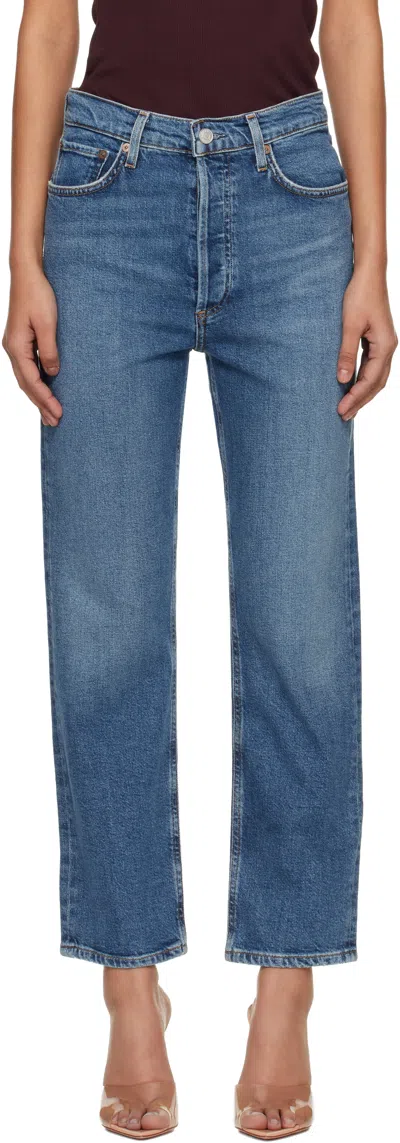 Agolde Blue 90's Pinch Waist Crop Jeans In Multi