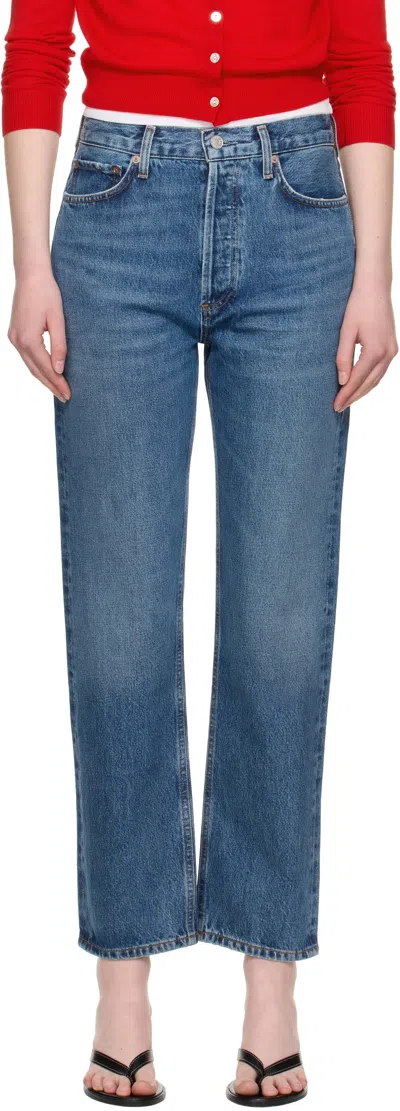 Agolde Blue 90's Pinch Waist High Rise Straight Jeans
