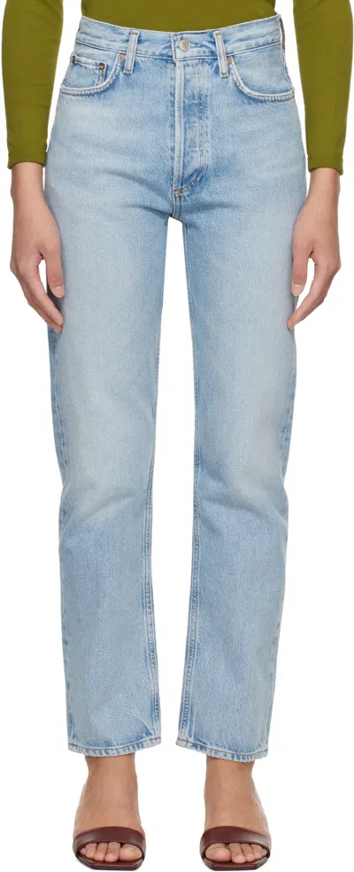 Agolde Blue 90's Pinch Waist High Rise Straight Jeans