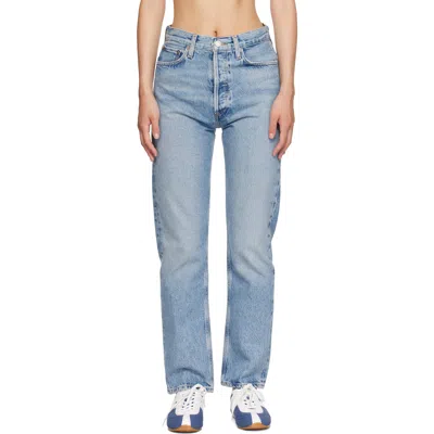 Agolde Blue 90's Pinch Waist High Rise Straight Jeans