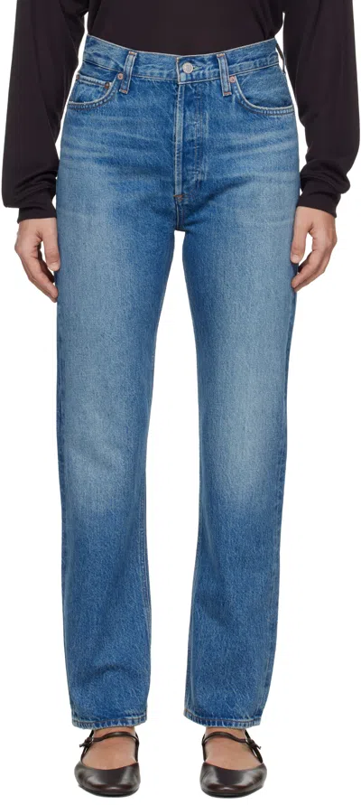 Agolde Blue 90s Pinch Waist High Rise Straight Jeans