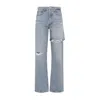 Agolde Cotton Denim Ripped Trousers In Blue