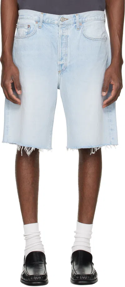 Agolde Anson Straight-leg Frayed Denim Shorts In Blue
