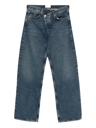 Agolde Blue Barrel Jeans With Asymmetrical Closure And Wash Effect
