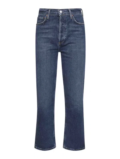 AGOLDE BLUE DENIM 90'S PINCH WAIST CROP JEANS