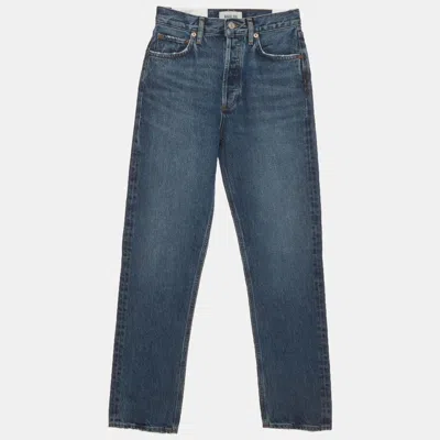 Pre-owned Agolde Blue Denim Distressed Straight Fit Jeans Xs/waist 24"
