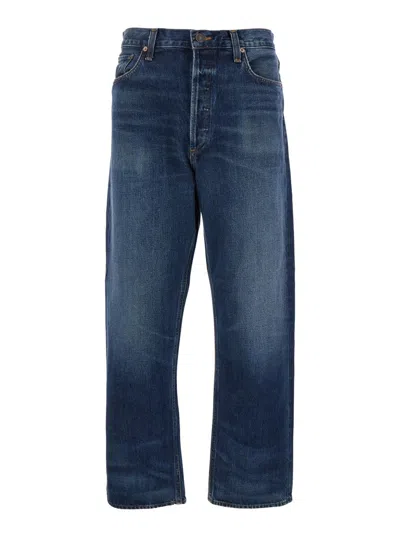 Agolde Blue Five-pocket Jeans With Lightened Effect In Regenerative Cotton Man
