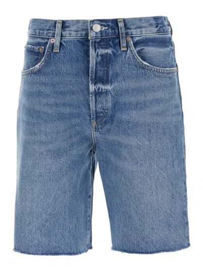 Agolde Blue Five-pocket Shorts With Button Closure In Denim Woman