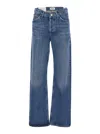 Agolde Blue Jeans With Beltl Loops And Logo Patch On The Rear In Green