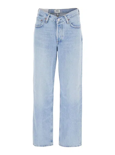 Agolde Blue Jeans With Wide Leg And Logo Patch On The Rear In Denim Woman