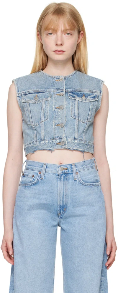Agolde Leo Vest Fray In Blue