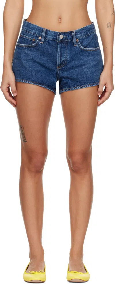 Agolde Blue Low-rise Parker Denim Shorts