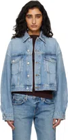 Agolde Button Cropped Denim Jacket In Blue