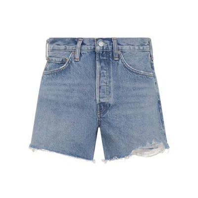 Agolde Blue Parker Long Cotton Shorts