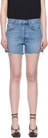 Agolde Blue Parker Long Denim Shorts In Blue