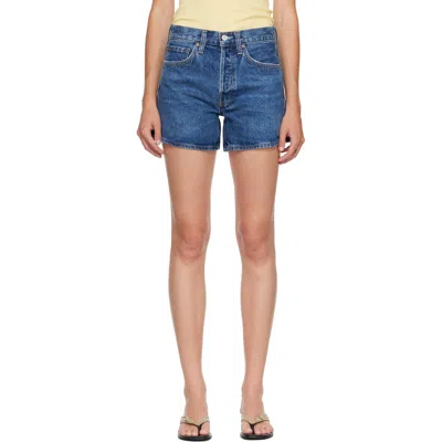 Agolde Blue Parker Long Denim Shorts In Enamour