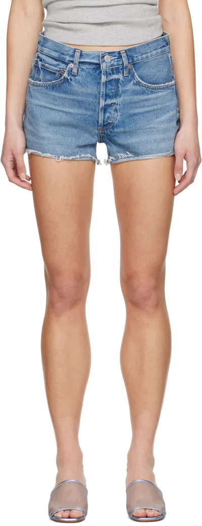 AGOLDE BLUE PARKER VINTAGE CUT OFF DENIM SHORTS