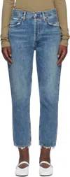 Agolde Blue Riley High Rise Straight Crop Jeans In Blue