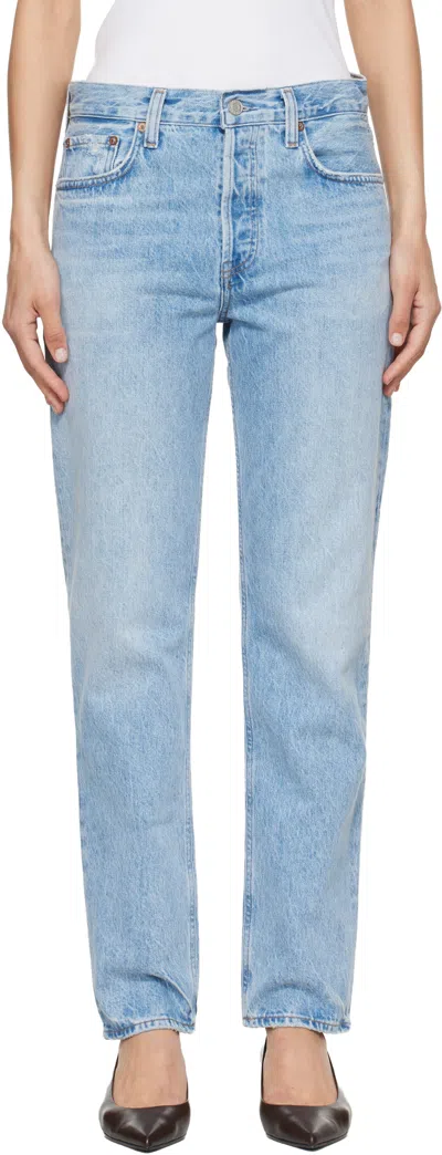 Agolde Blue Romney Mid Rise Straight Leg Jeans