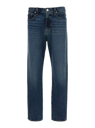 Agolde Blue Straight Jeans With Branded Button In Cotton Blend Denim