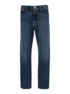 Agolde Blue Straight Jeans With Branded Button In Cotton Blend Denim In Blue