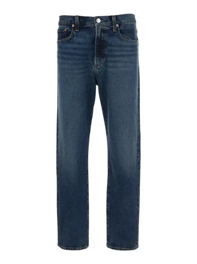 AGOLDE BLUE STRAIGHT JEANS WITH BRANDED BUTTON IN DENIM MAN