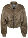 Agolde Satin Finish Bomber Jacket With Ribbed Hem In Green