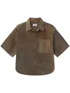 Agolde Boxy Cropped Shirt With Classic Collar In Brown