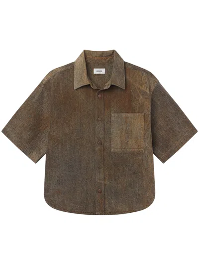 Agolde Boxy Cropped Shirt With Classic Collar In Brown