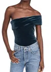 Agolde Bree Velvet One Shoulder Bodysuit In Green