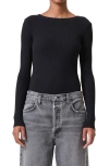 Agolde Bridget Rib V-neck Bodysuit In Black