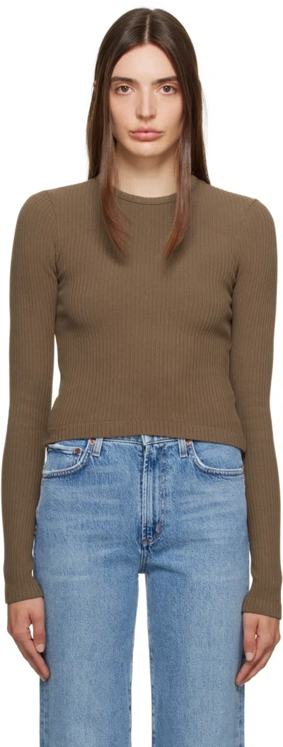 Agolde Brown Alma Long Sleeve T-shirt In Beeswax