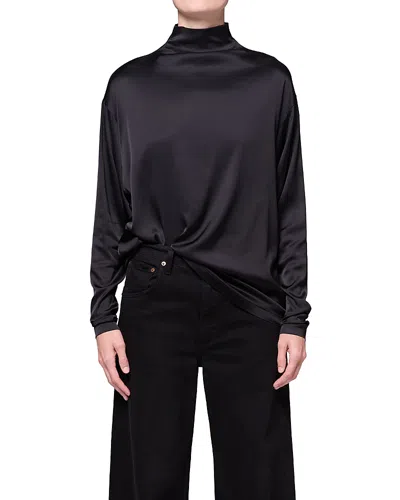 Agolde Womens Bryony High-neck Satin Top Black