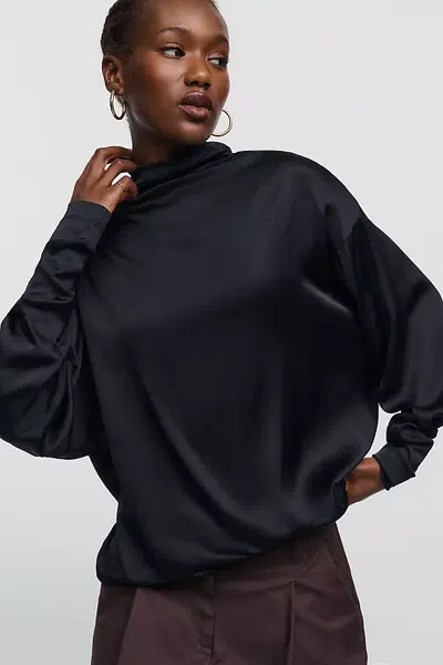 Agolde Bryony Satin Turtleneck Top In Black
