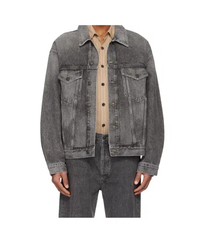 Agolde Button Denim Jacket In Gray
