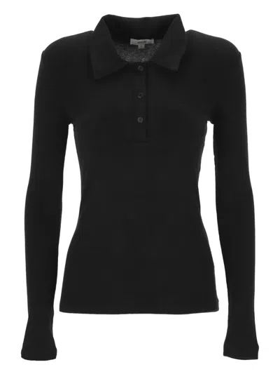 Agolde Button-down Long-sleeved Polo Shirt In Black
