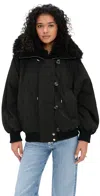 Agolde Camberly Fleece-trimmed Shell Hooded Coat In Black