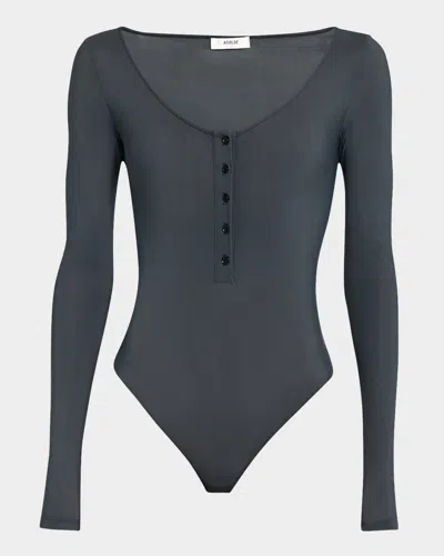 Agolde Carina Long-sleeve Bodysuit In Smoke