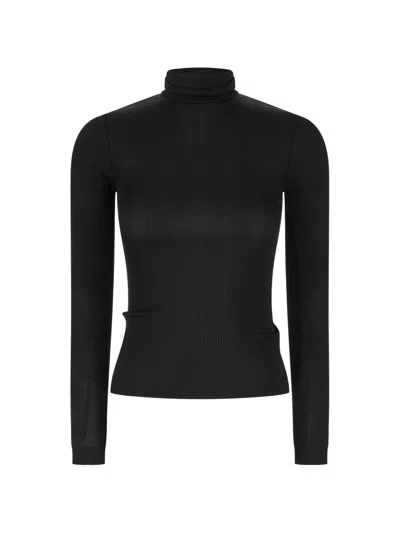 Agolde Caryle Ribbed-knit Roll-neck Top In Black