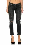 Agolde Chloe Low Rise Slim Denim Distressed Jean In Black In Black