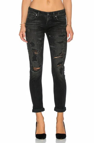 Agolde Chloe Low Rise Slim Denim Distressed Jean In Black